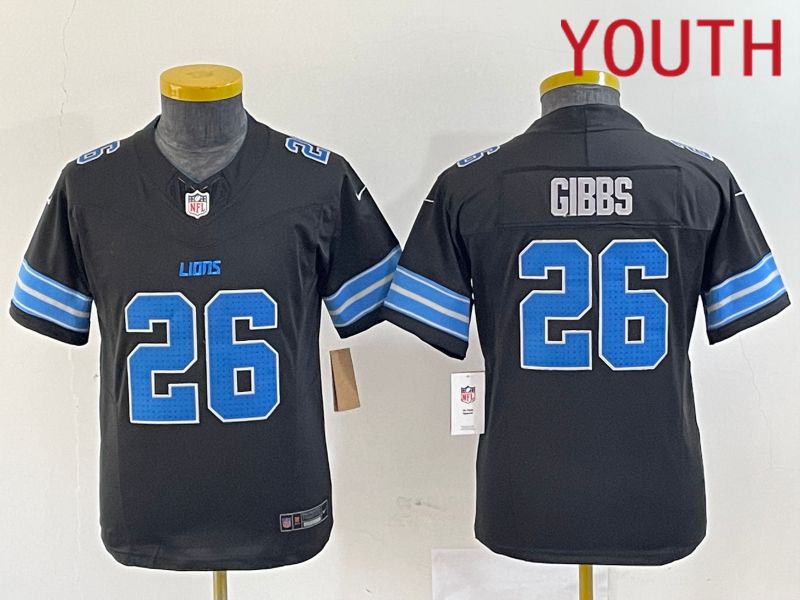 Youth Detroit Lions #26 Gibbs Black Three generations 2024 Nike Vapor F.U.S.E. Limited NFL Jersey